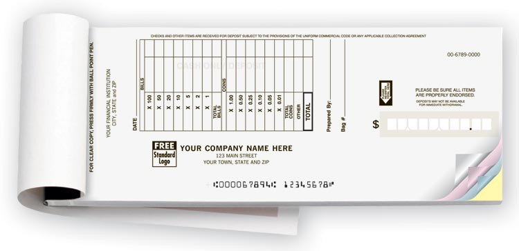 Single copy cash deposit books customized with your business information.