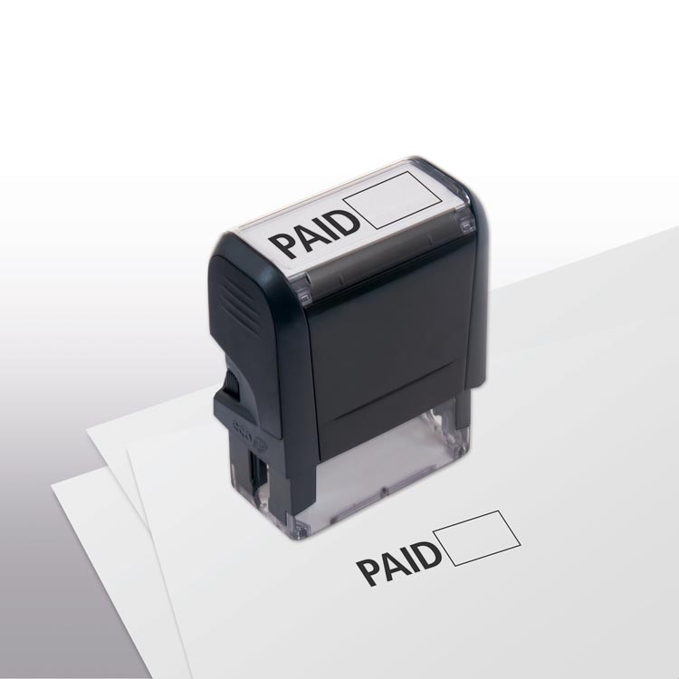 Self -Inking Paid w/ Open Box Stamp with personalization
