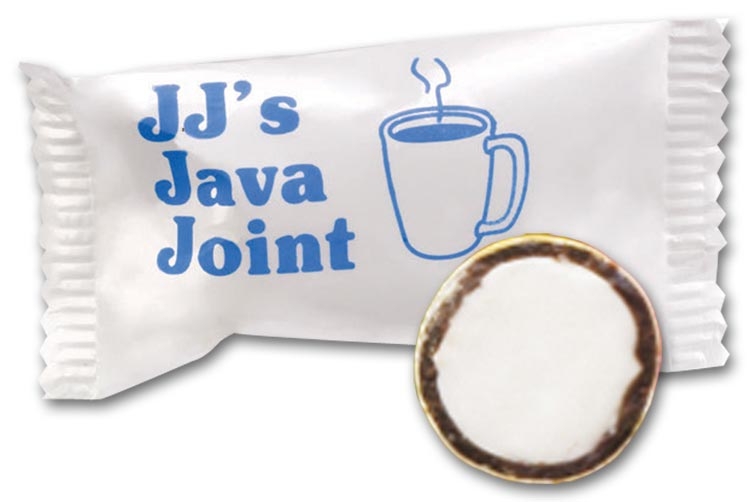 Custom packages of chocolate mints printed with your logo and business name.