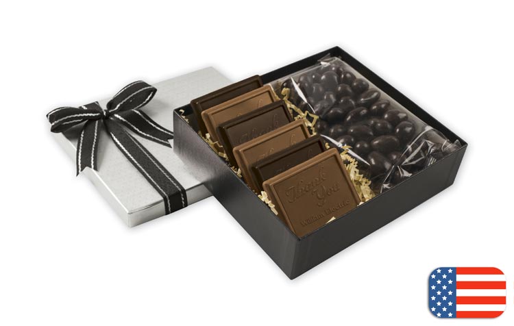 Custom cookies confections box chocolate almonds, toffee and cashews.