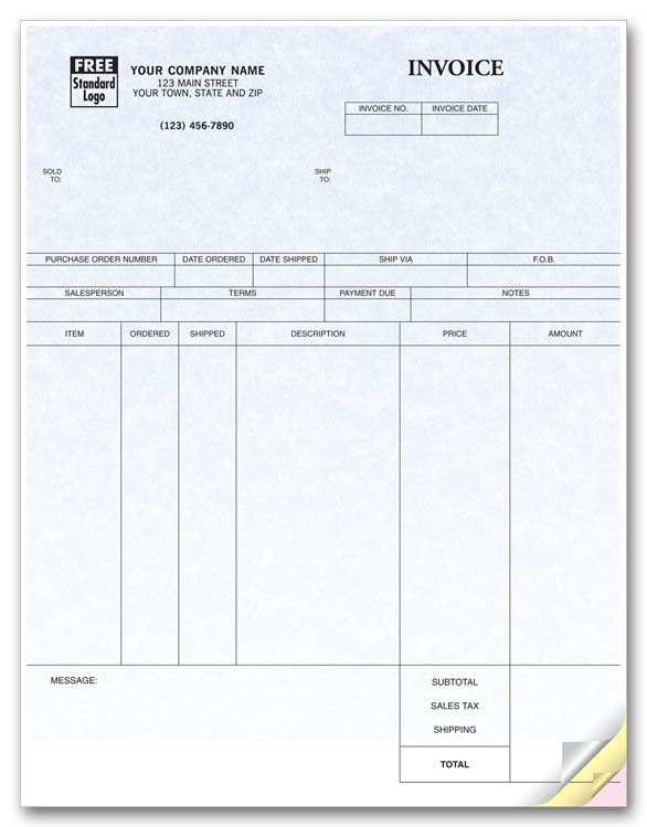 Personalized Laser Invoices with ample room to record necessary information.