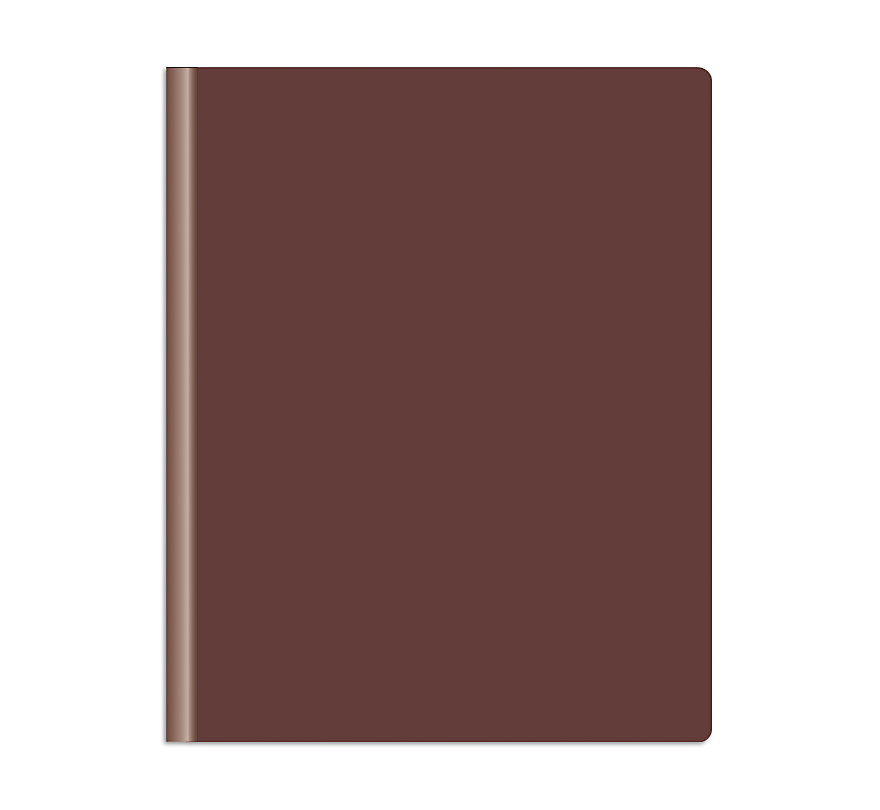 Vinyl burgundy check binder for left-handed people.