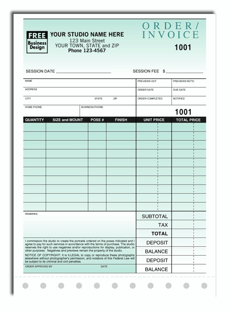 135 - Photography Order Invoices with Envelope