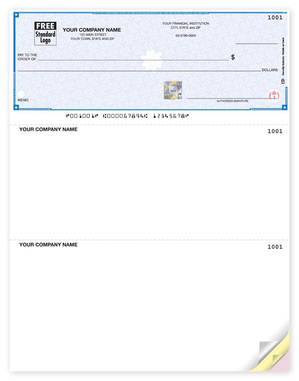 Customized high security checks with your business information and choice of background.