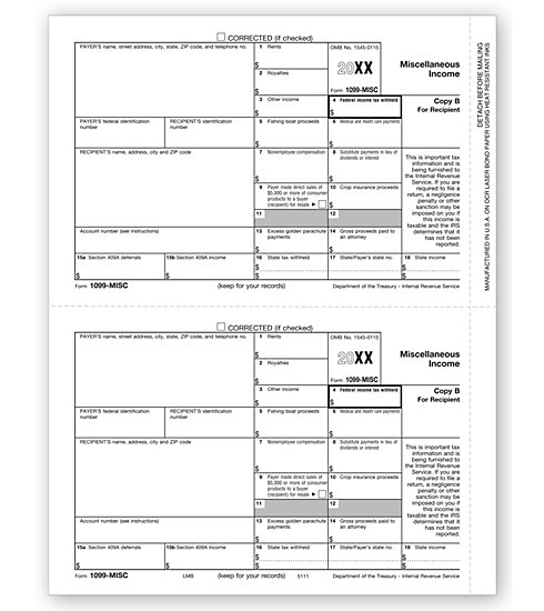 TF5111B - Laser 1099-MISC - Recipient Copy B, Bulk