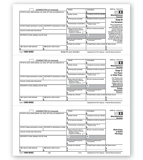 TF5114B - Laser 1099 Misc. Form (3-up, Copy B) - Bulk