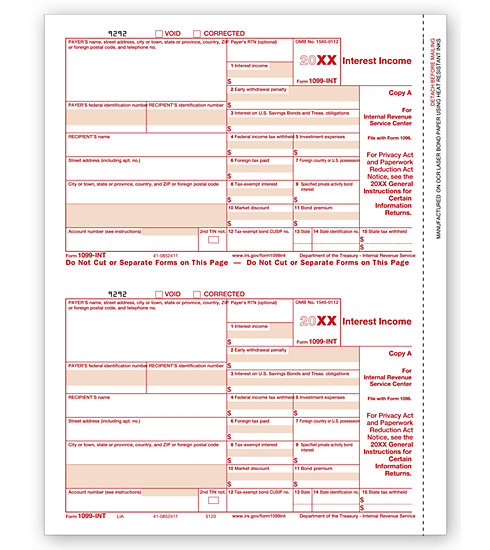 TF5120B - Bulk Laser 1099-INT - IRS Copy A