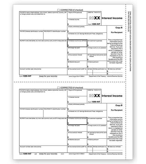 TF5121B - Laser 1099-INT - Recipient Copy B, Bulk