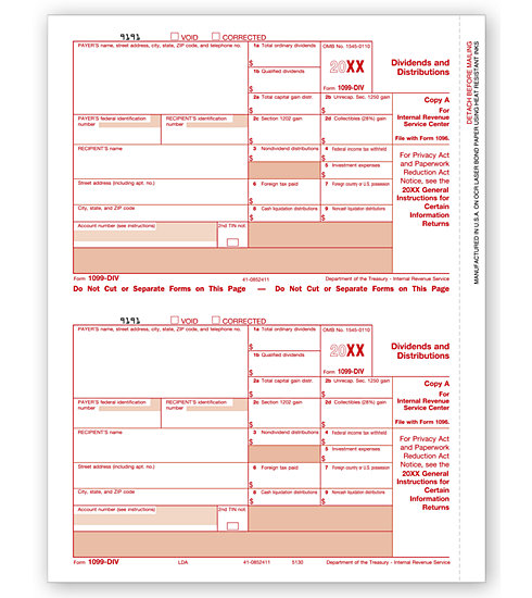 TF5130B - Laser 1099 - Div. Income - Federal Copy A, Bulk