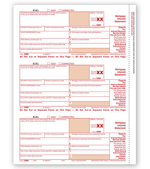 TF5150B - Bulk 1098 Forms - Laser 1098 Copy A - Mortgage Interest