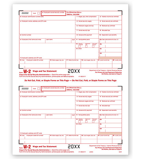 TF5201B - Laser W-2 - Federal Copy A, Bulk