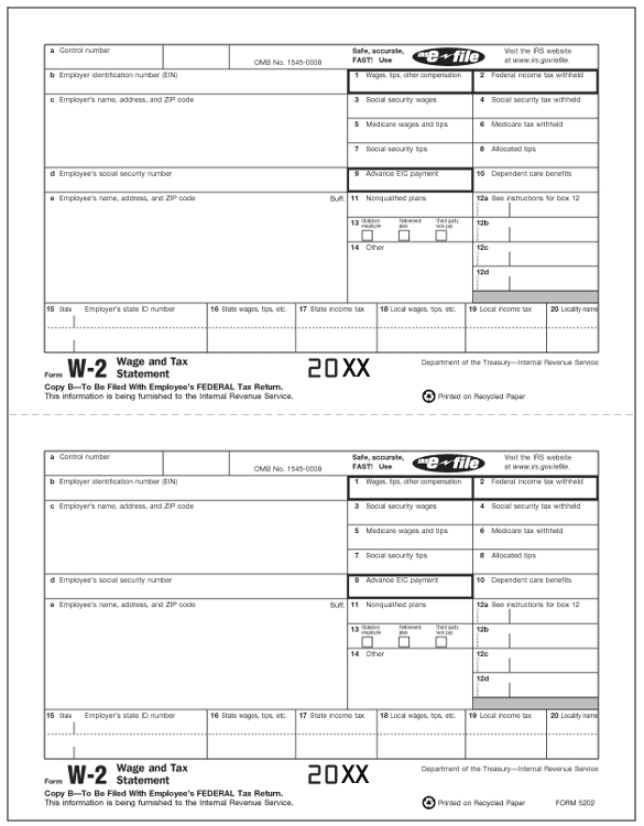 TF5202B - Laser W-2 - Employee Copy B, Bulk Carton