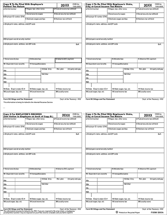 TF5205A - Laser W-2 Forms - 4-Up, P Format