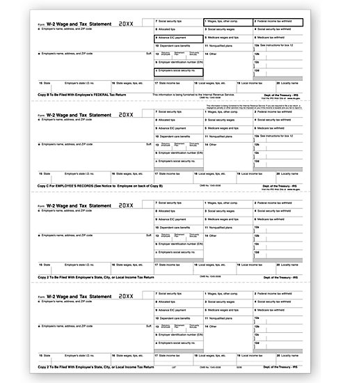 TF5206 - Laser W-2 Form - 4-Up, Horizontal Format