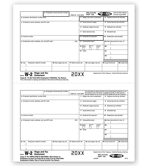 TF5212B - Laser W-2 Form -  Employee Copy B and C - Bulk