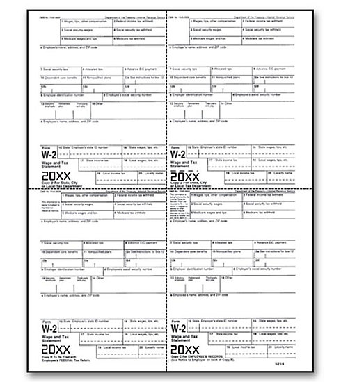 TF5214B - W-2 Forms - Bulk Laser W-2 Form - 4-up - Employee Copy