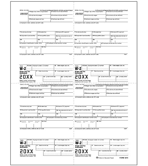 TF5215B - Bulk W-2 - 4-Up - Employer Copy