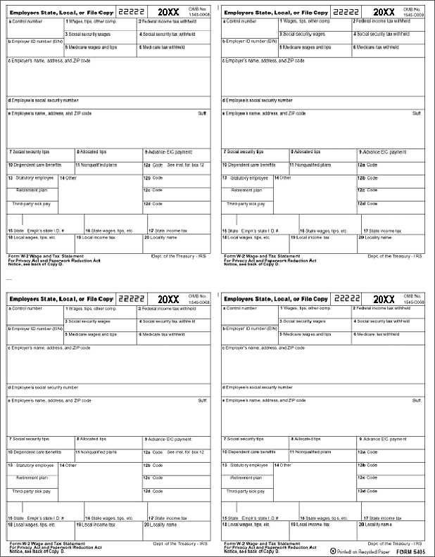 TF5405A - Laser W-2 Form - 4-Up, P Style, Bulk