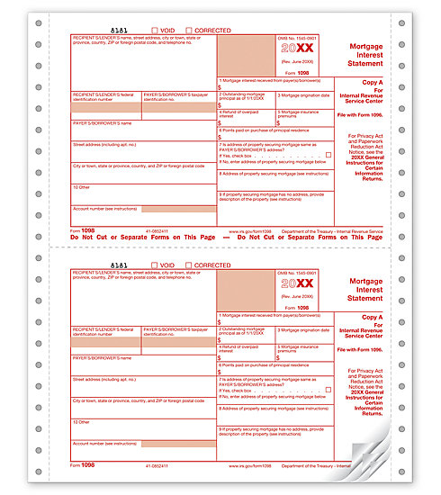 TF7168 - Continuous 1098 Form - Federal Copy A, 3-Part