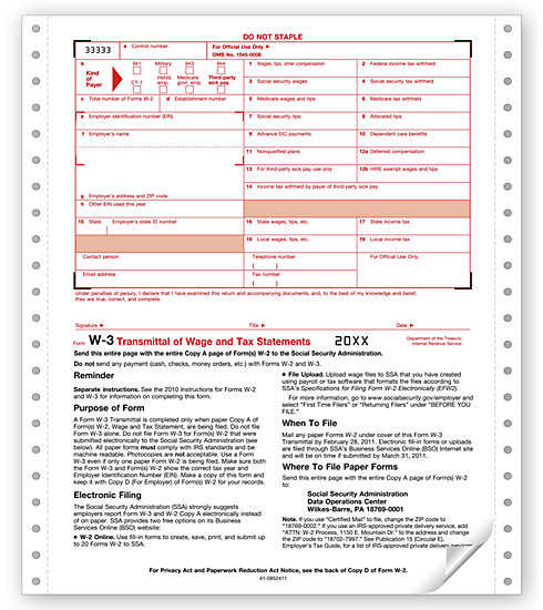 TF7933 - Continuous W-3 Form - Transmittal of Wage & Tax Statements