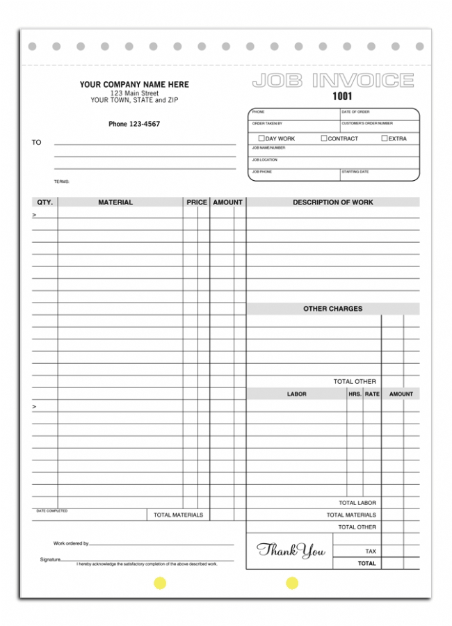 244 - Carbon Copy Job Invoices, Triplicate