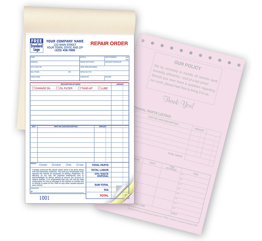 Auto Repair Order Books
