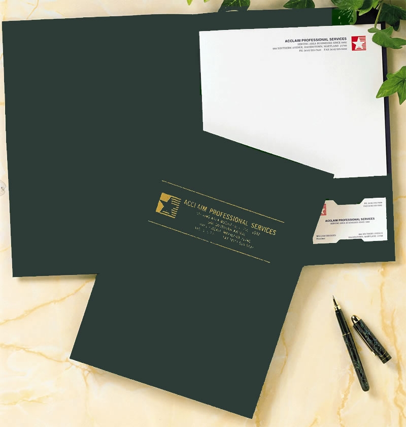 PF25 - Pocket Folders | Green Linen Pocket Folders