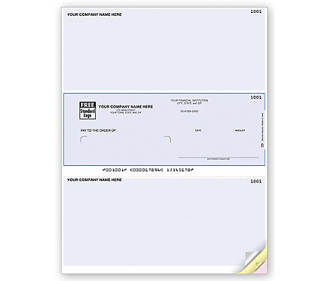 Laser checks with Top and bottom stubs, middle check. Choose consecutive or reverse numbering.
