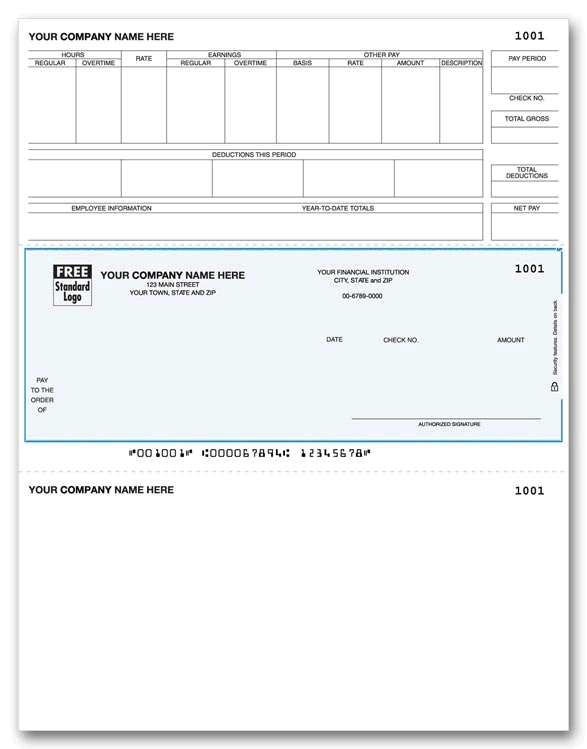 Timberline Payroll Checks come with 2 detachable stubs. Choose from 16 background colors.