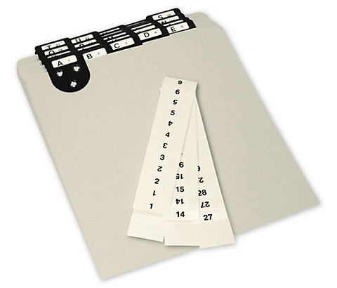 Index guides make it easy to file customer information alphabetically.