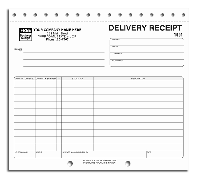 Personalized delivery receipts allow you to record all necessary information.