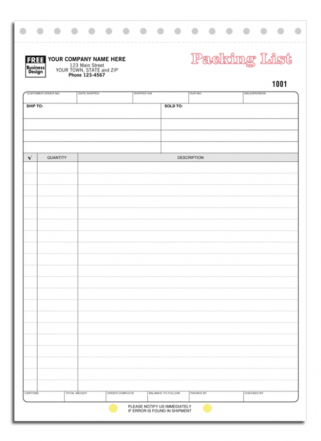 5060 - Custom Printed Packing Lists
