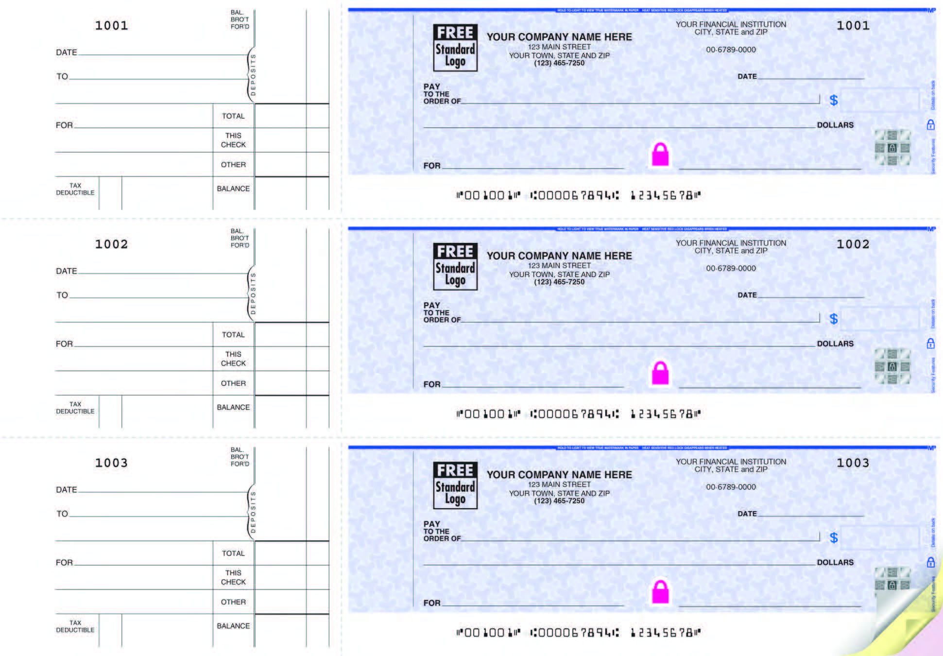 High Security 3-Per-Page Business Checks with Counter Signature