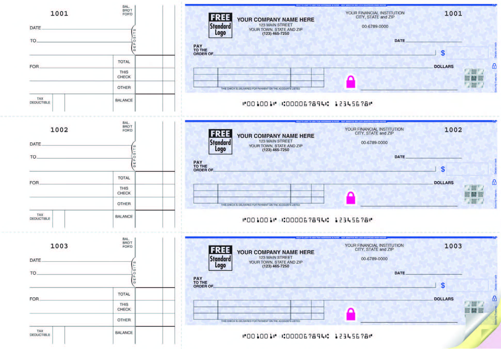 High Security  3-Per-Page Business Check with Voucher