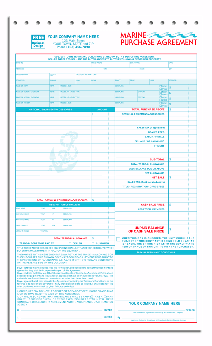 Perfect for marine-related sales, trades, equipment and labor. Personalized marine purchase agreements.