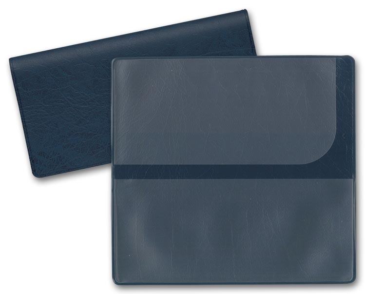 This blue check holder is convenient and portable.