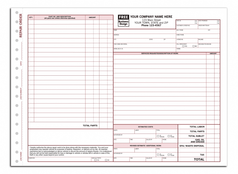 6583A - Customized Auto Repair Order Form