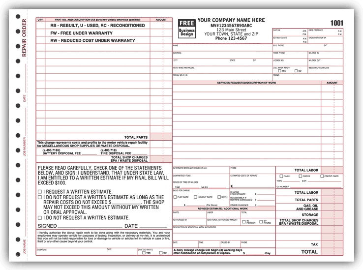 6585 - Florida Auto Repair Order Forms