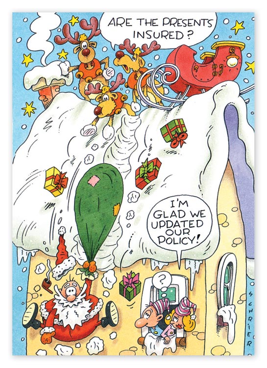 Auto insurance Christmas card with fun imagery.