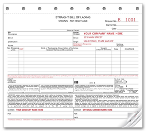 Carbonless Straight Bills of Lading 