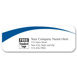 Small white labels with blue arc
