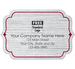 Silver brushed labels with red border