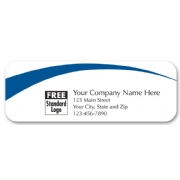 Small white labels with blue arc